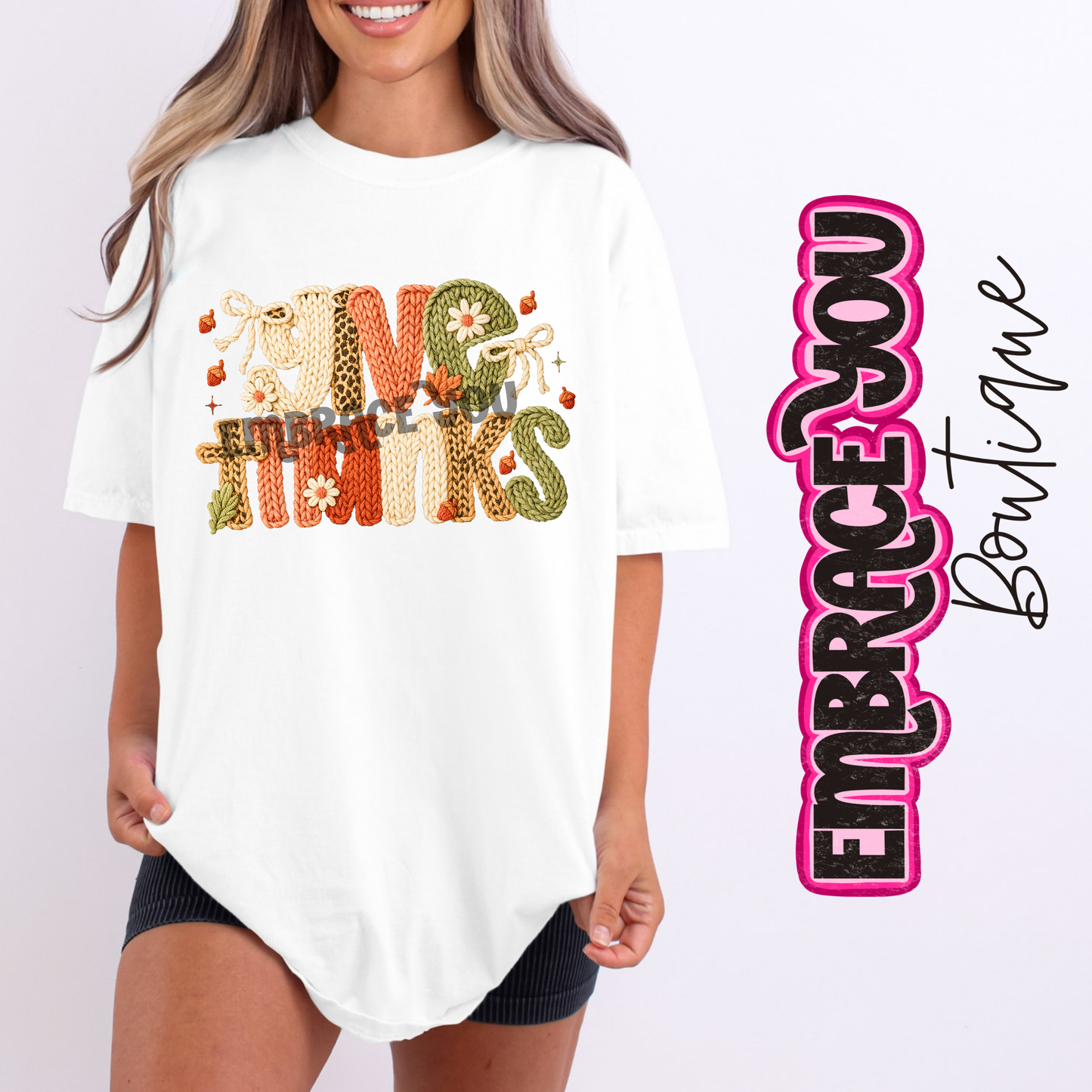 Give Thanks Faux Yarn Graphic Tee