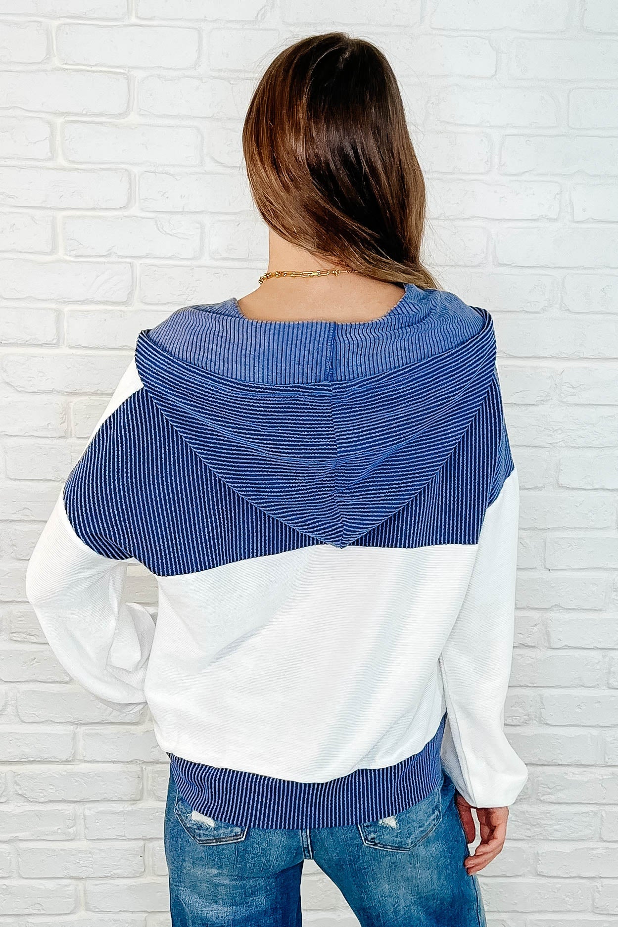 Here for Now Color Block Hoodie in Blue