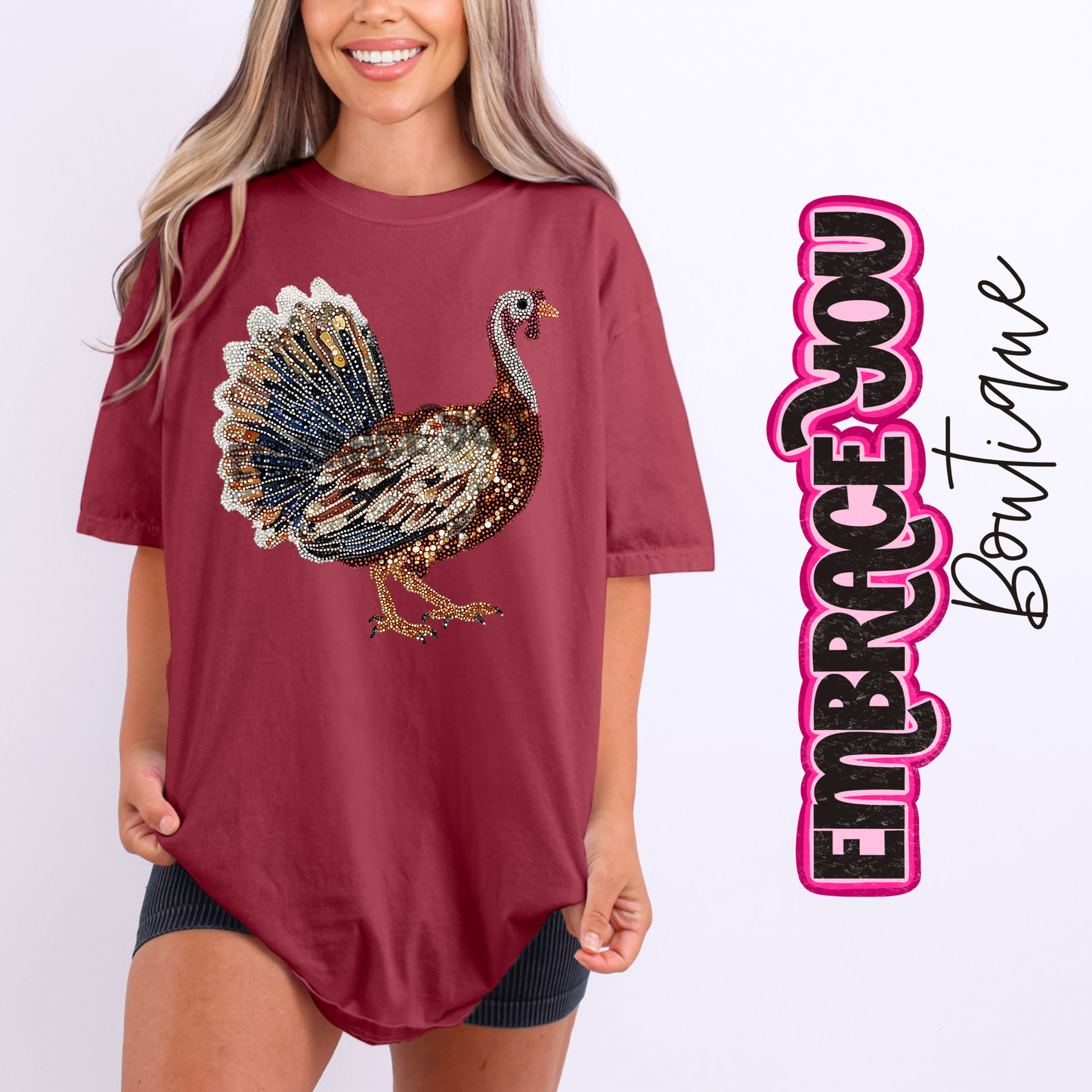 Faux Jewel Turkey Graphic Tee