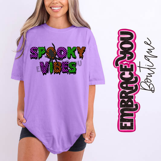 Checkered Spooky Vibes Comfort Colors Graphic Tee