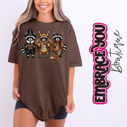 Thanksgiving Raccoons Graphic Tee
