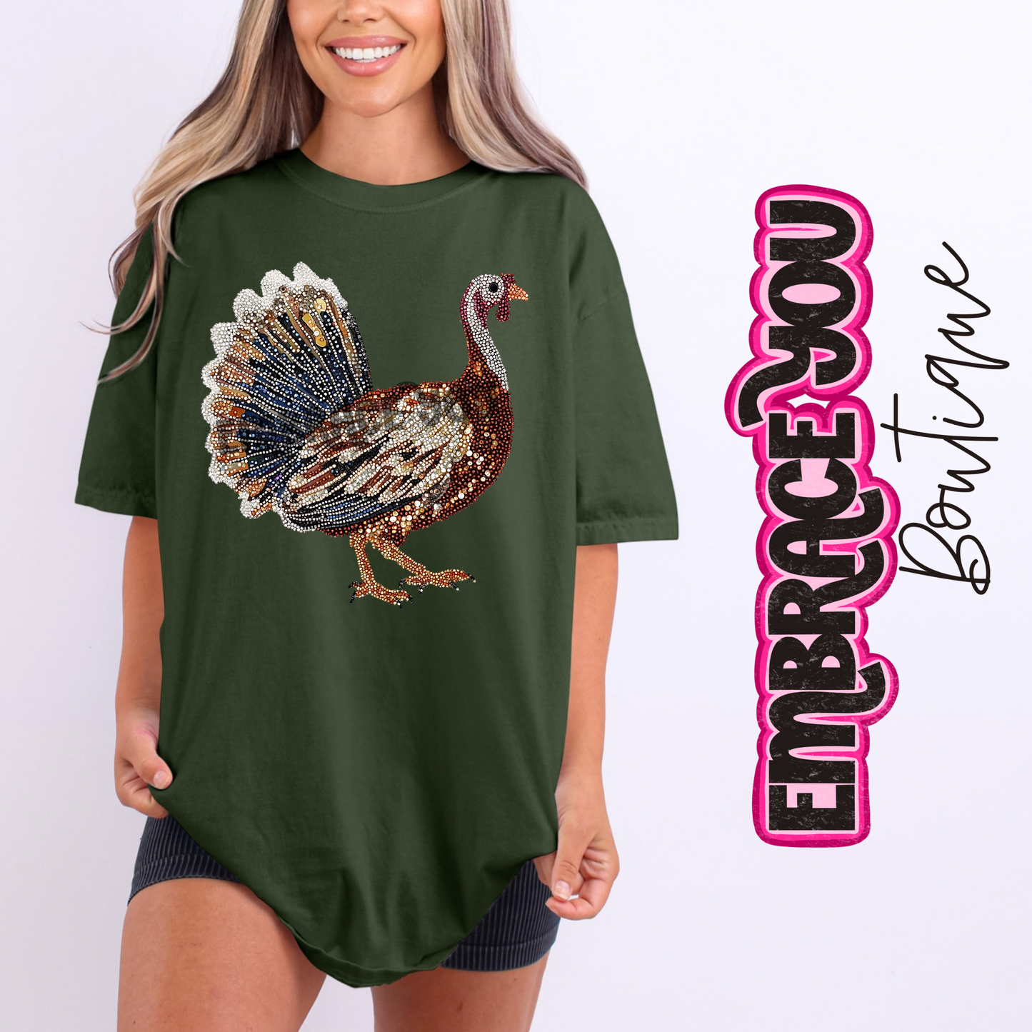 Faux Jewel Turkey Graphic Tee