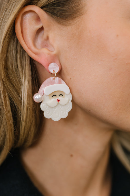 Merry in Pink Santa Dangle Earrings