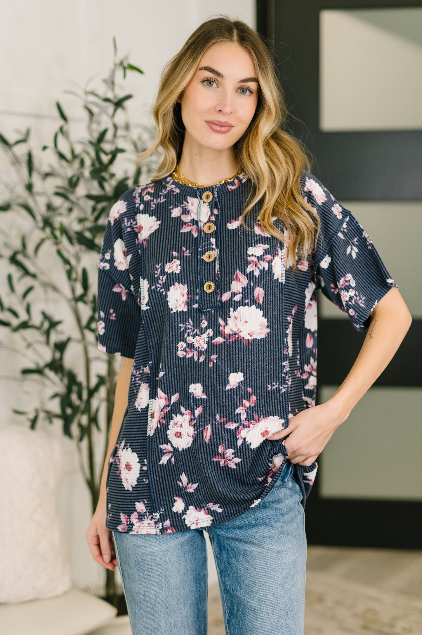 Really Simple Floral Henley Top- 3/3/2026 NEW