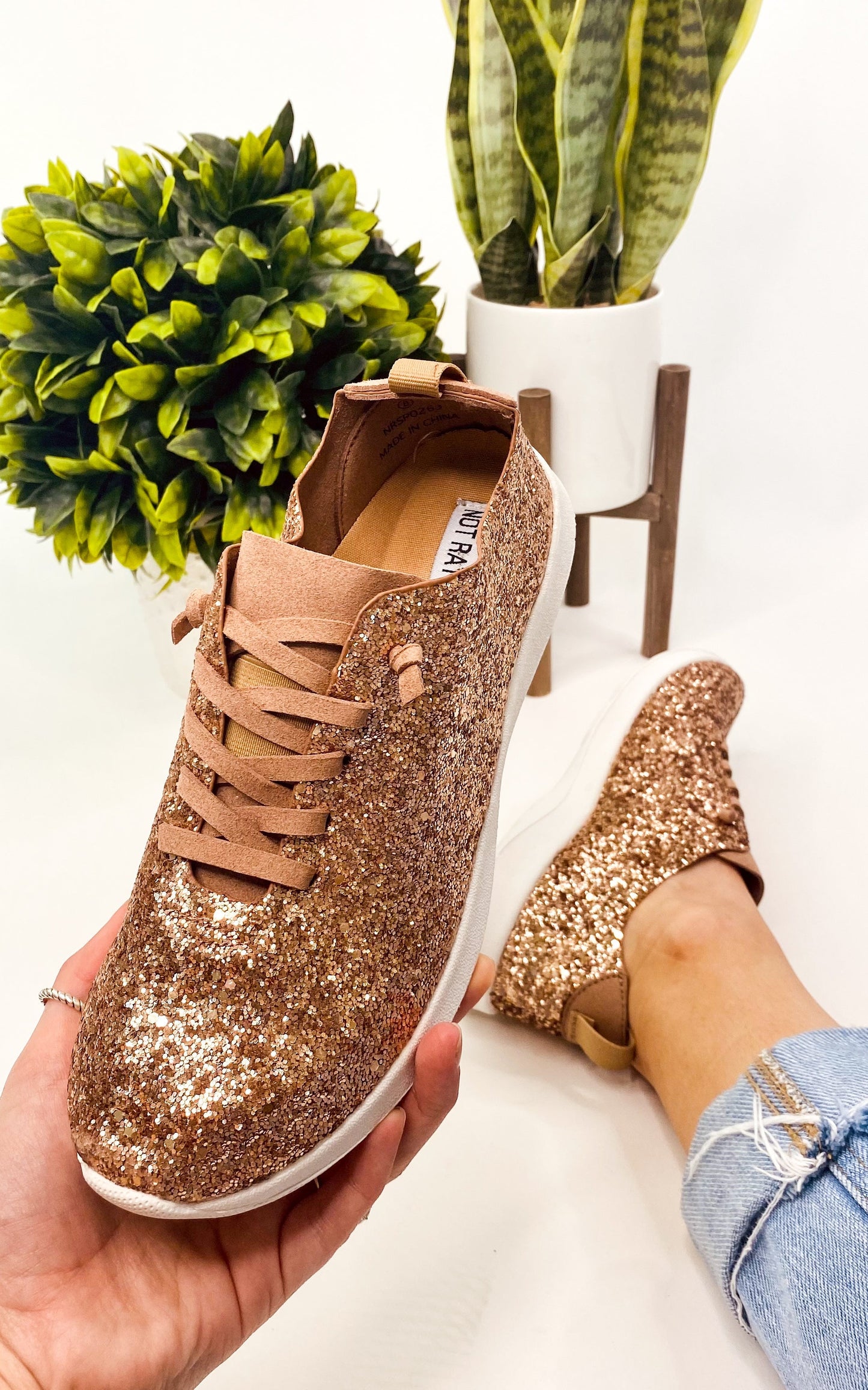 Mayo Glitter Sneakers in Rose Gold